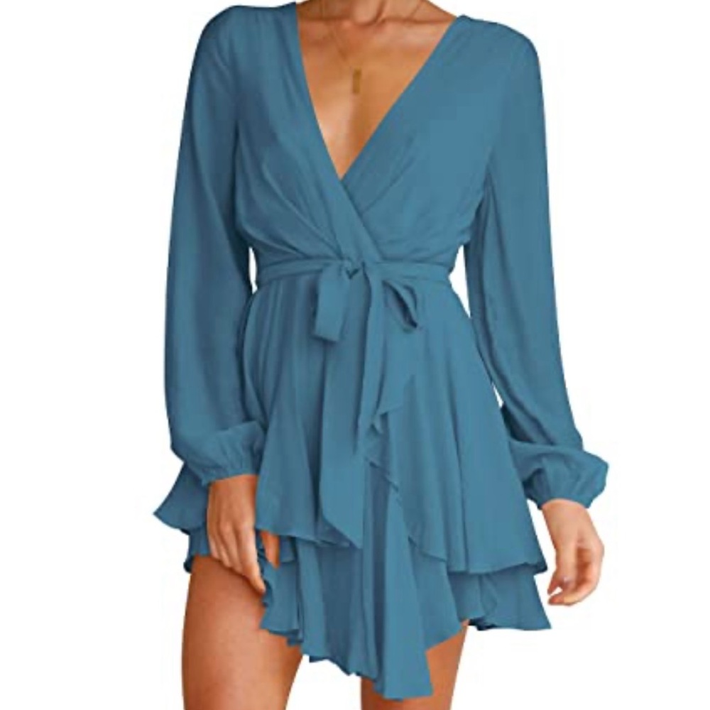 Blue Cross Front Long Sleeve Dress